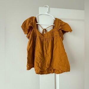 Andree Rust Orange Lace-Trim Peasant Blouse